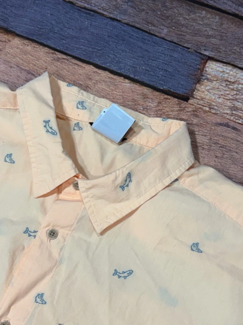The North Face Peach Colored Button Down Fish Design Short Sleeve Shirt